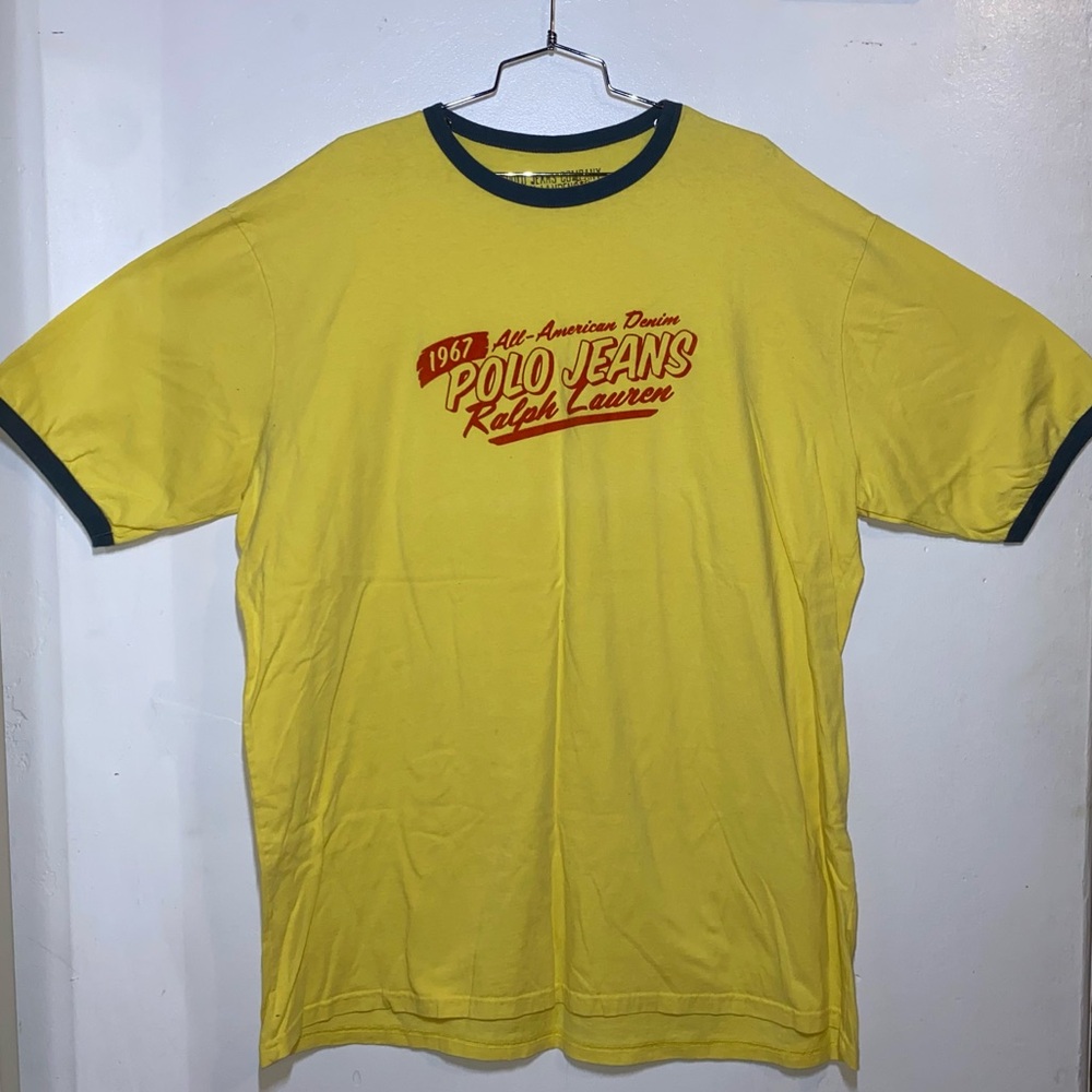 Ralph Lauren Yellow Polo Jeans Graphic Ringer Tee with Red Logo